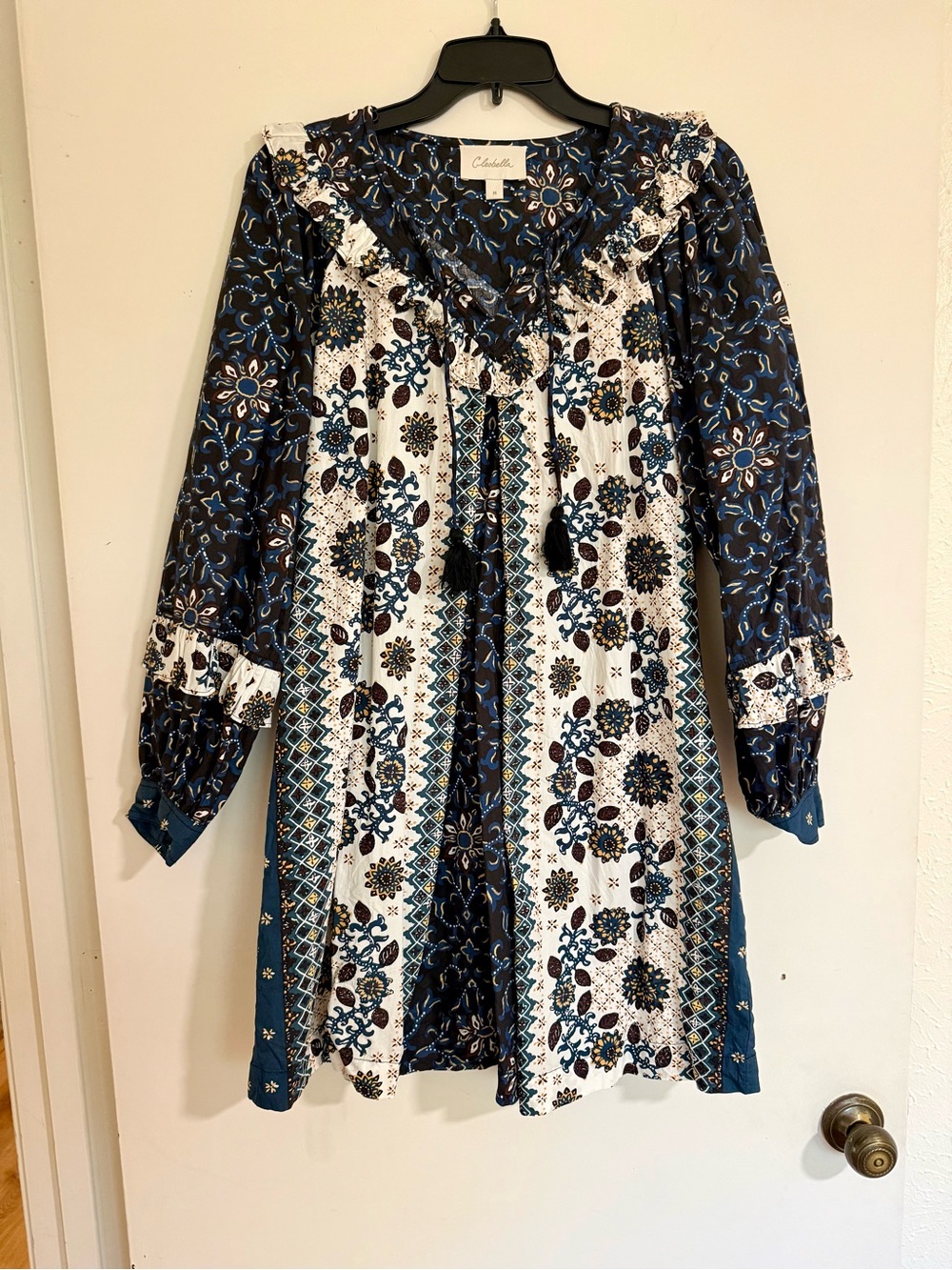 Cleobella Floral White, Navy, and Teal Dress